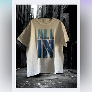 Port and Company Cream Tee with Blue Graphic